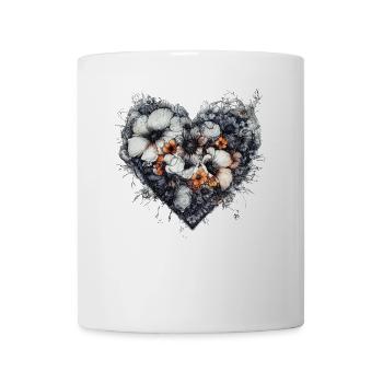 Herz aus skizzierten Blüten - Elegante Blumenkunst - Tasse - Weiß - Vorne