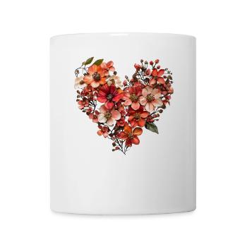 Herz aus zarten Blüten - Warme Blumenpracht - Tasse - Weiß - Vorne
