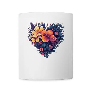 Herz aus stilisierten Blüten - Moderne Blumenkunst - Tasse - Weiß - Vorne