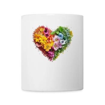 Blütenherz in Regenbogenfarben - Blumenpracht - Tasse - Weiß - Vorne