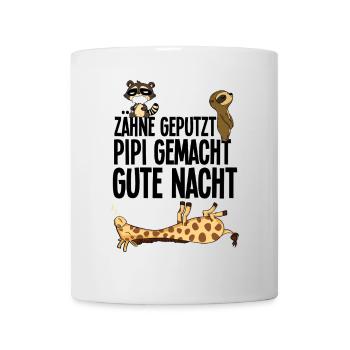 teeth brushed, good night, raccoon, sloth, giraffe - Mug - white - Front