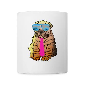 Chien carlin mignon portant des lunettes de soleil et une cravate - Mug blanc - blanc - Devant