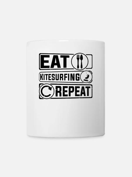 Eat Kitesurfing Repeat - Kiteboarding Kitesurfing - Tasse - Weiß
