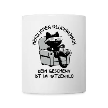 Herzlichen Glückwunsch - Geschenk ist im Katzenklo - Tasse - Weiß - Vorne