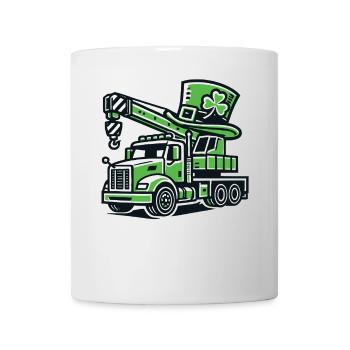 Camion-grue avec trèfle porte-bonheur Saint-Patrick - Mug blanc - blanc - Devant