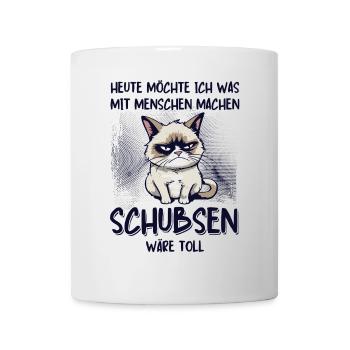 Menschen schubsen - Süße Grump Style Katze - Tasse - Weiß - Vorne