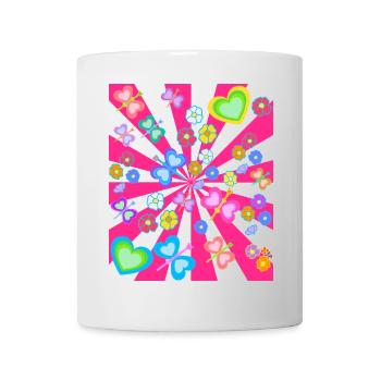 Blumen Blume Herz Herzen Schmetterlinge Retro 80er - Tasse - Weiß - Vorne