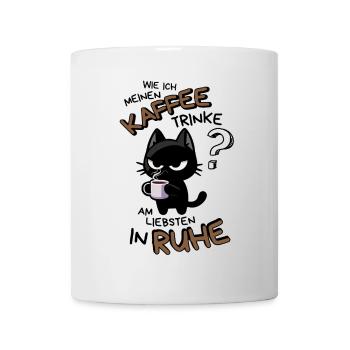 Kaffee und Ruhe – schwarze Katze am Limit - Tasse - Weiß - Vorne