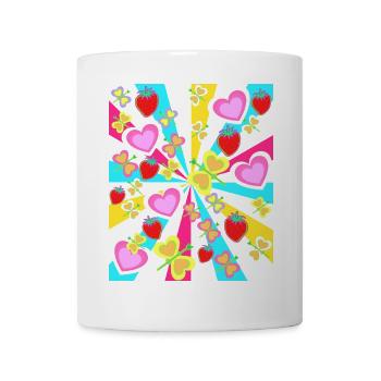 Retro Strawberries Heart Hearts Butterflies Summer - Mug - white - Front