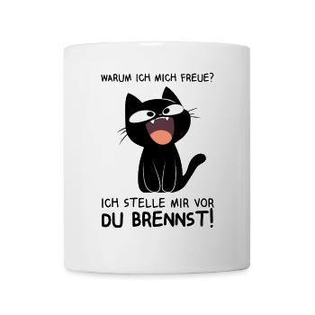 Ich stelle mir vor du brennst - Schwarze Katze - Tasse - Weiß - Vorne