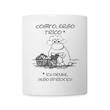 cogito ergo trico, Schaf-Motiv für Handarbeitsfans - Tasse - Weiß - Vorne
