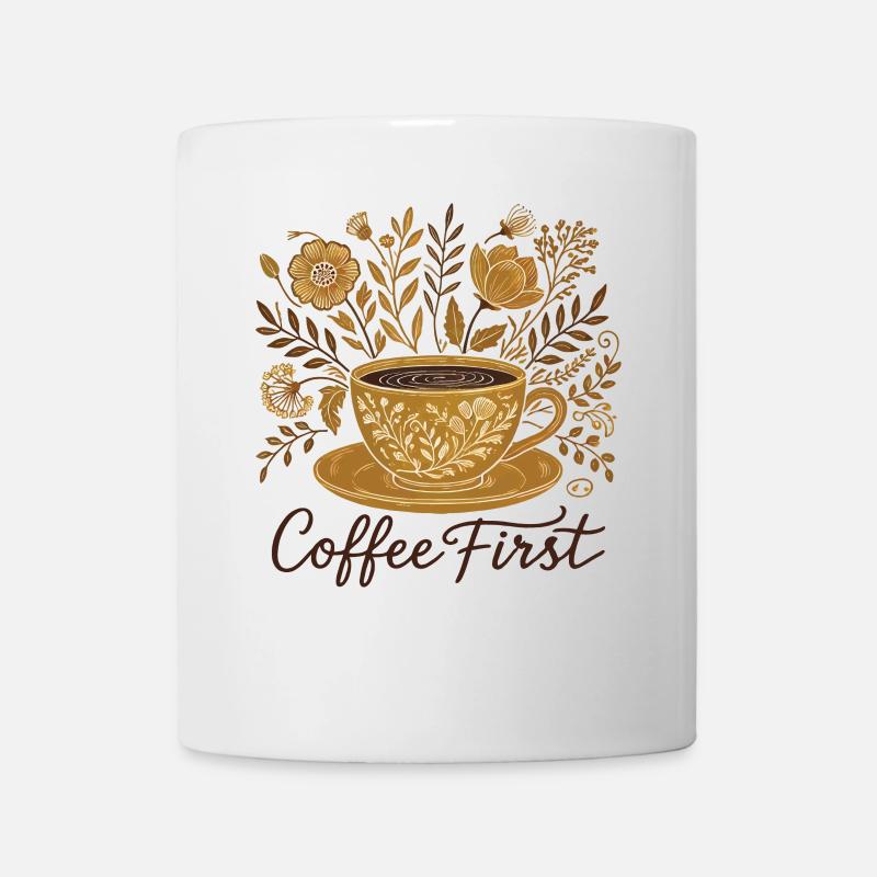 Kaffe First Cottagecore blomster - Mugg - vit