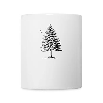 Fichte & Vögel Silhouette - Tasse - Weiß - Vorne