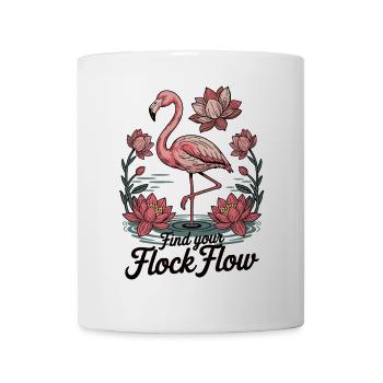 Flamingo im Flow mit Lotusblüten - Tasse - Weiß - Vorne