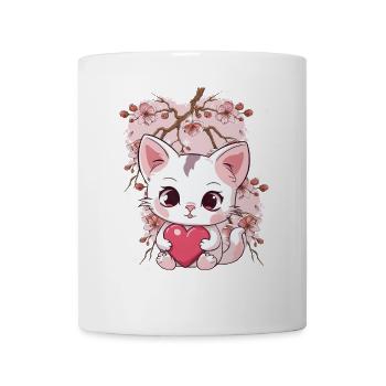 Cherry Blossom Cat Cats Heart Hearts Kids - Mug - white - Front