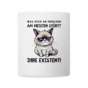 Deine Existenz - Mies gelaunte Katze mit Hassblick - Tasse - Weiß - Vorne