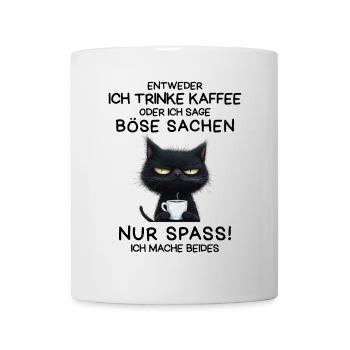Kaffee in der Pfote, Hass im Blick – Katze pur - Tasse - Weiß - Vorne