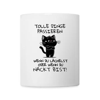 Tolle Dinge passieren – Katze spricht zweideutig - Tasse - Weiß - Vorne
