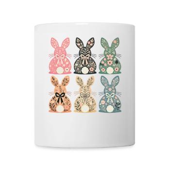 Ostern Blumenhasen Retro Vintage Stil - Tasse - Weiß - Vorne