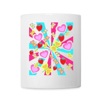 Kinder Sommer Retro Schmetterlinge Obst Herzen - Tasse - Weiß - Vorne