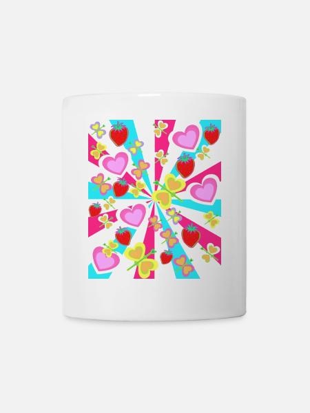 Enfants Été Rétro Papillons Coeurs De Fruits - Mug blanc - blanc