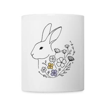 Lapin de Pâques avec des fleurs Style rétro vintage - Mug blanc - blanc - Devant