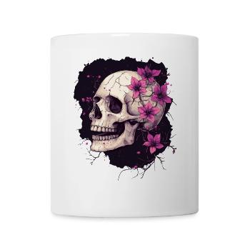 Crâne patiné avec des fleurs violettes - Mug blanc - blanc - Devant