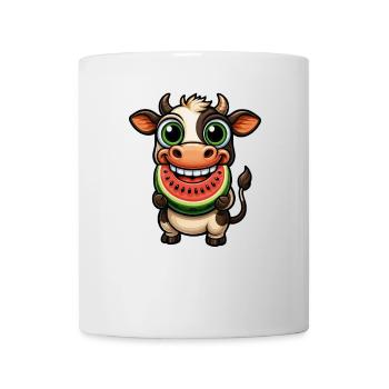 Cow bull with watermelon summer fruit - Mug - white - Front