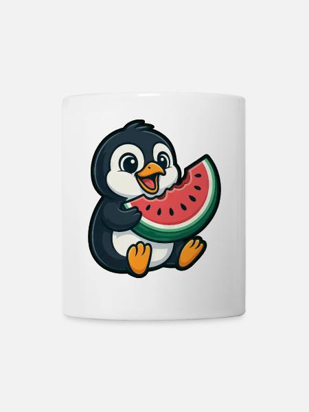 Pinguin mit Wassermelone Sommerfrucht - Tasse - Weiß