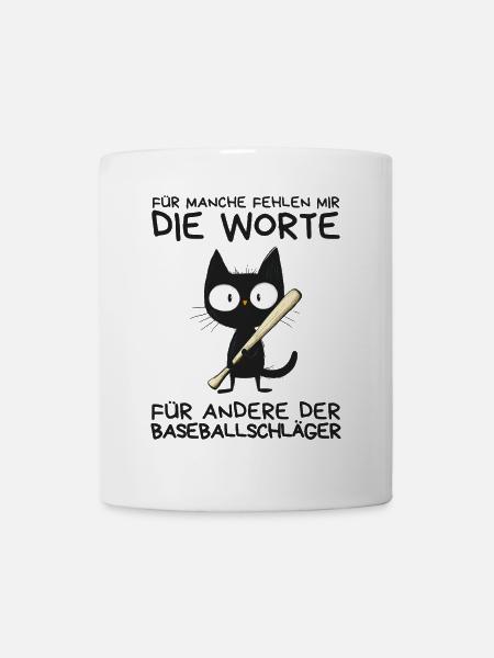 Lustige schwarze Katze mit Baseballschläger - Tasse - Weiß
