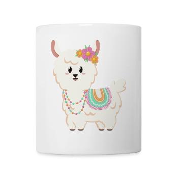 Sommer, Sonne, Lama mit Blumen - Tasse - Weiß - Vorne