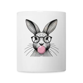 Ostern Hase Mit Brille Kaugummiblase Retro Stil - Tasse - Weiß - Vorne