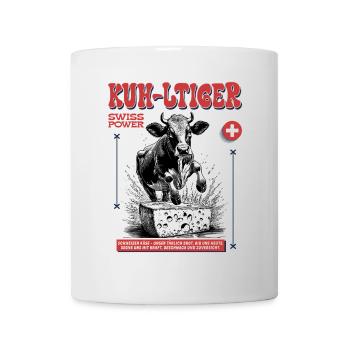 Schweiz-Shirt mit Käse, Kuh & traditioneller Seele - Tasse - Weiß - Vorne