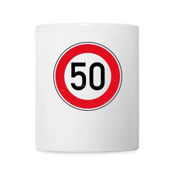Panneau 50ème Anniversaire Limite de Vitesse Cadeau Tempo 50 - Mug blanc - blanc - Devant