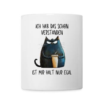 Ist mir egal - Mürrische Katze mit Kaffee Becher - Tasse - Weiß - Vorne