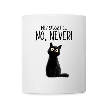 Me sarcastic? Never! - Schwarze Katze mit Humor - Tasse - Weiß - Vorne