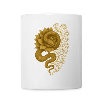Goldene Schlange Lotus Fraktal Kunst - Tasse - Weiß - Vorne
