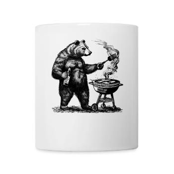 Bär Mit Grillzange Lustig Vatertag Sommer BBQ - Tasse - Weiß - Vorne