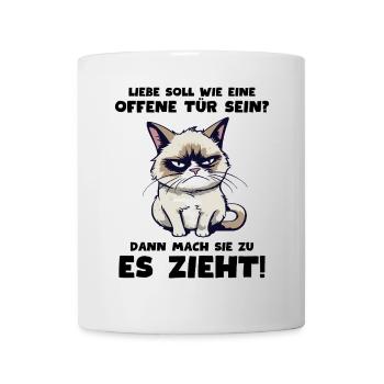 Süße Grump Katze: "Liebe ist wie eine offene Tür" - Tasse - Weiß - Vorne