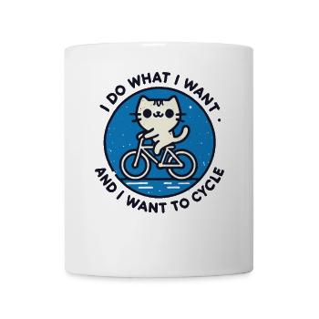 Retro cat motif on bicycle with humor and power - Mug - white - Front