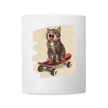 Chat de planche à roulettes - Mug blanc - blanc - Devant