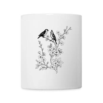 Vögel auf Kirschzweig - Tasse - Weiß - Vorne
