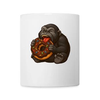 Gorille drôle avec des bonbons de dessin animé de beignet - Mug blanc - blanc - Devant