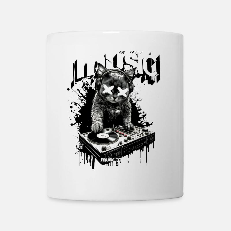 Music Cat DJ Party Turntables Fun - Mug - white