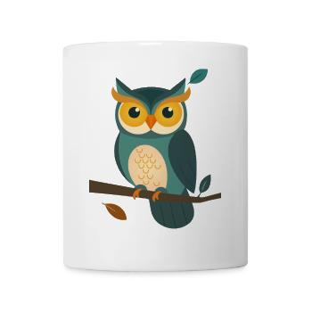 Wise Owl on a Branch – Charming Animal Design - Mug - white - Front