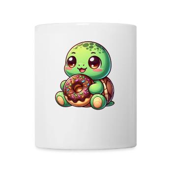 Tortue mignonne avec beignet dessin animé grignotage - Mug blanc - blanc - Devant