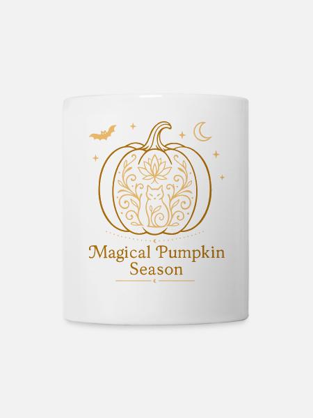 Magischer Kürbis - Herbst Design mit Katze - Tasse - Weiß