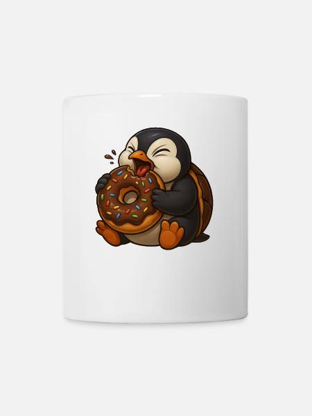 Süßer Cartoon Pinguin Donut Naschen Futtern - Tasse - Weiß
