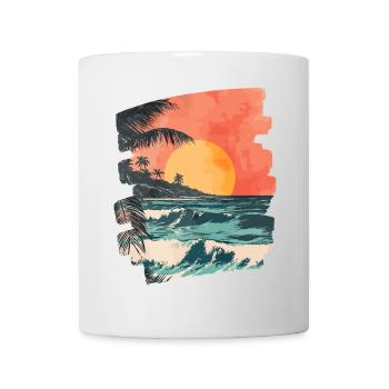 Plage Palmiers Coucher de soleil Été - Mug blanc - blanc - Devant