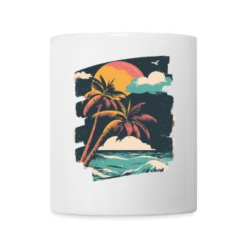 Plage Palmiers Coucher de soleil Été - Mug blanc - blanc - Devant